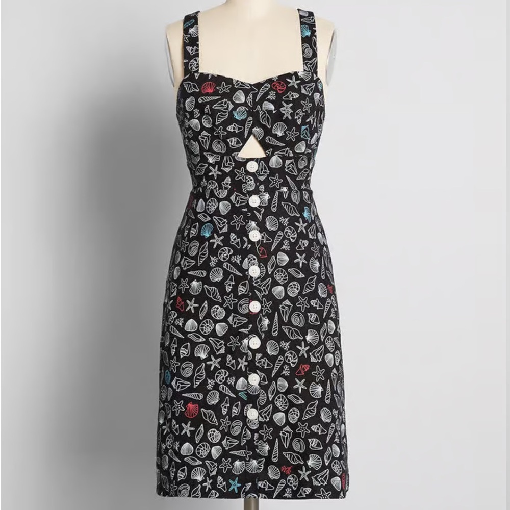 ModCloth Black Nautical Shell Print Midi Dress